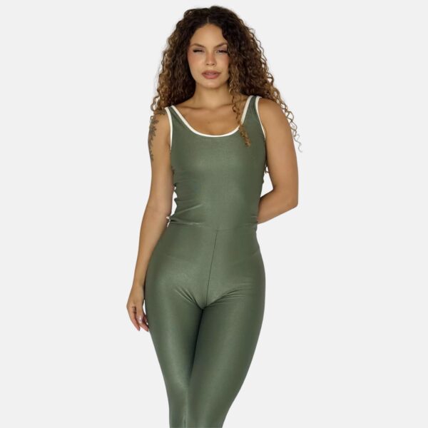 Macacão Kênia Bicolor Verde Musgo