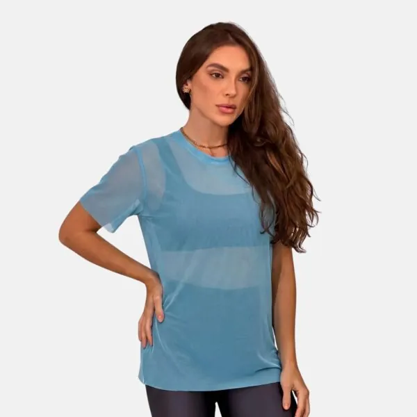 Blusa Tule Cyan Classic